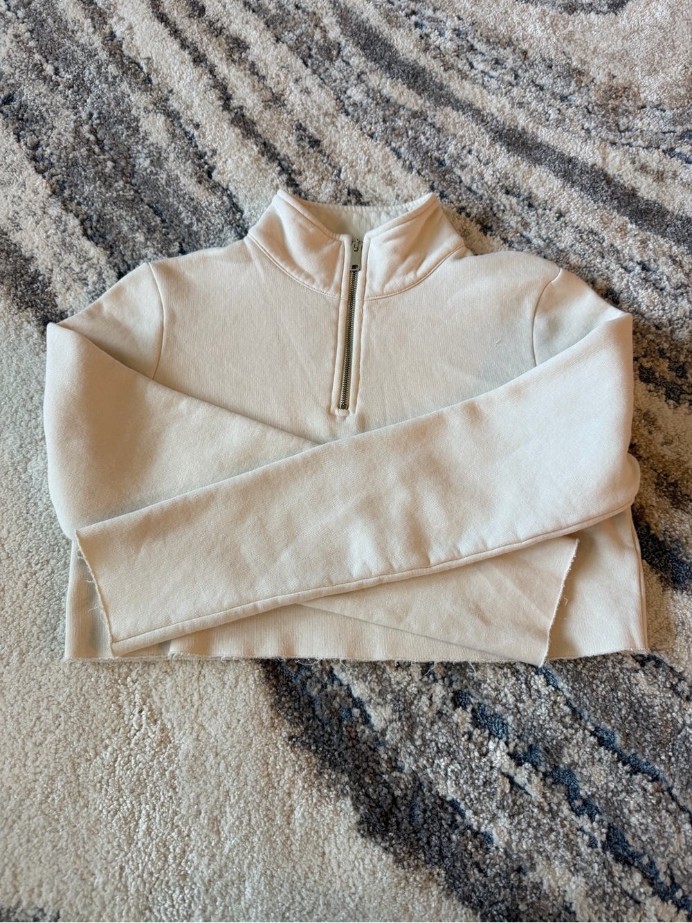 Cropped Half-Zip Fleece Pullover - Cream